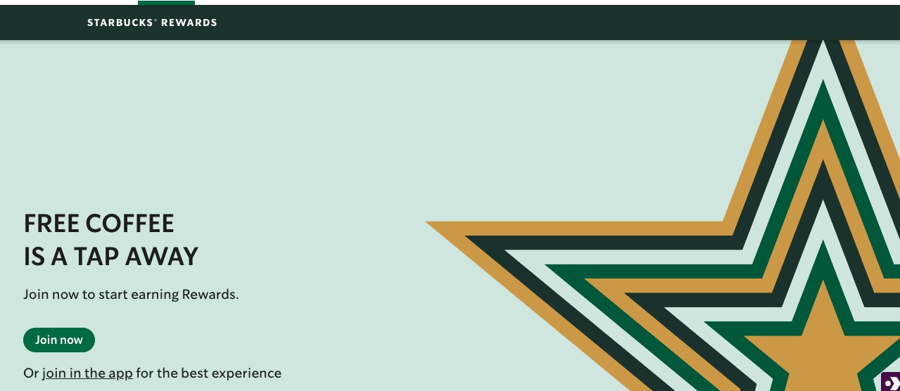 A screenshot of Starbucks' loyalty reward program page.