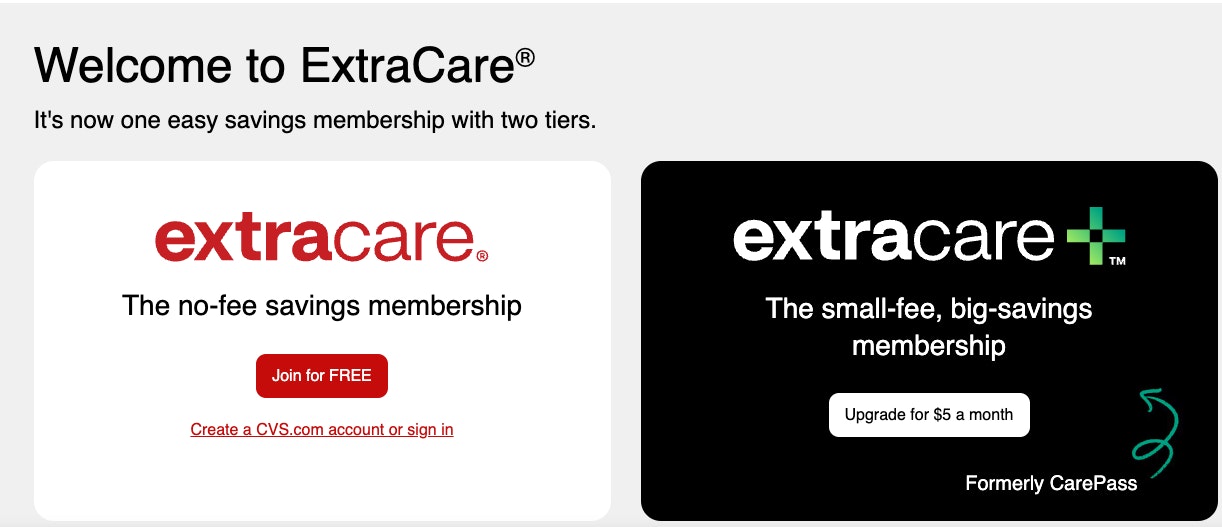 The extra care CVS loyalty membership program.