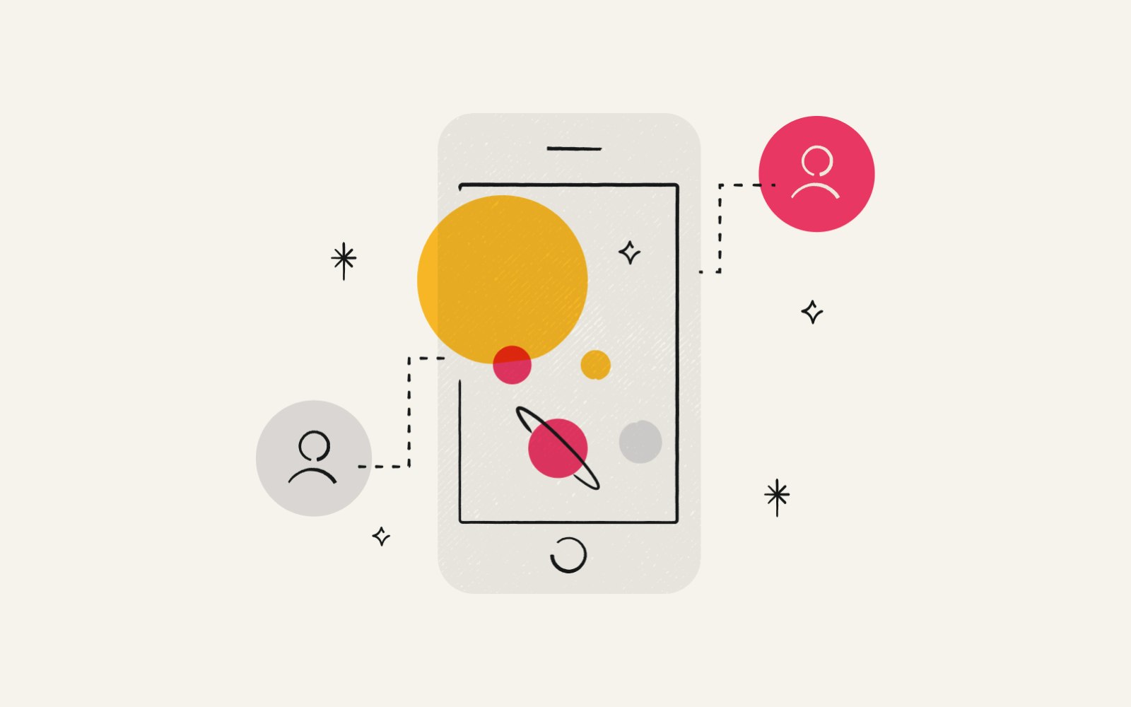 An illustration of a mobile phone with a game on the screen and people icons indicating customer acquisition