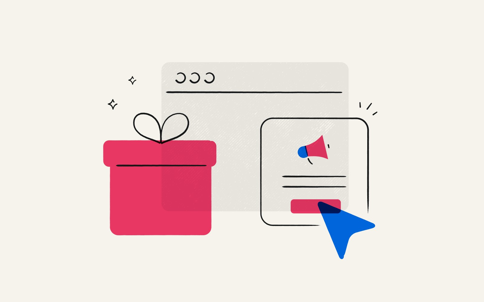 A gift and a website, representing incorporating gifting into digital marketing campaigns.