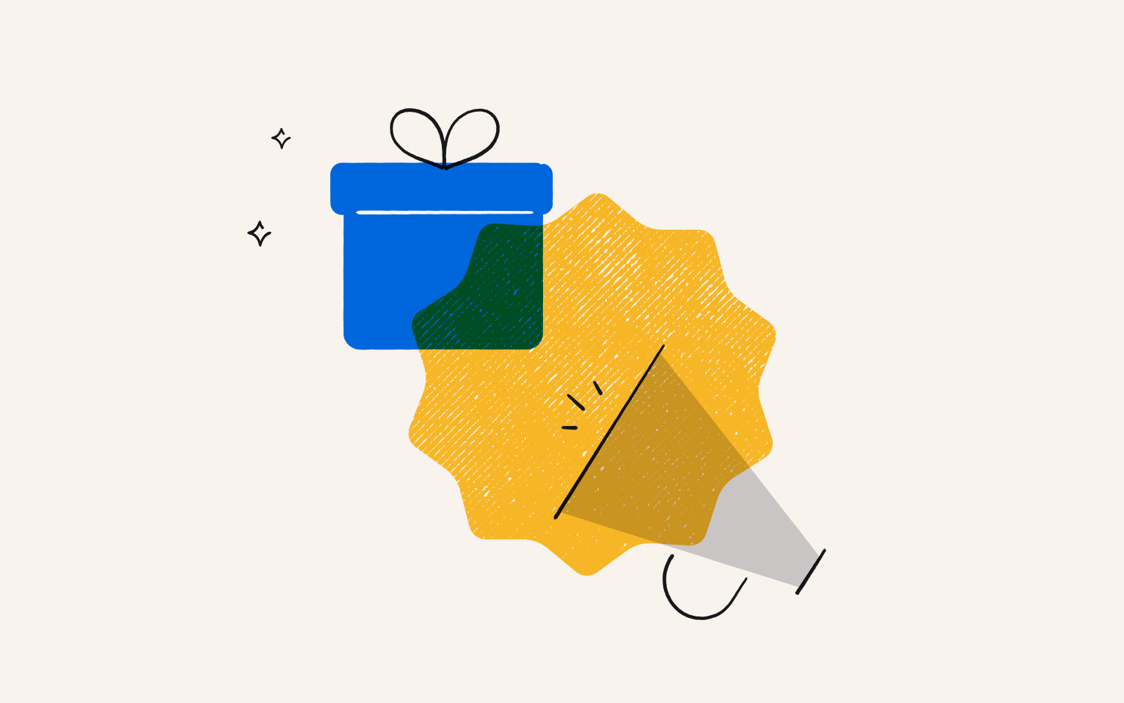 A megaphone and a gift representing referral rewards.