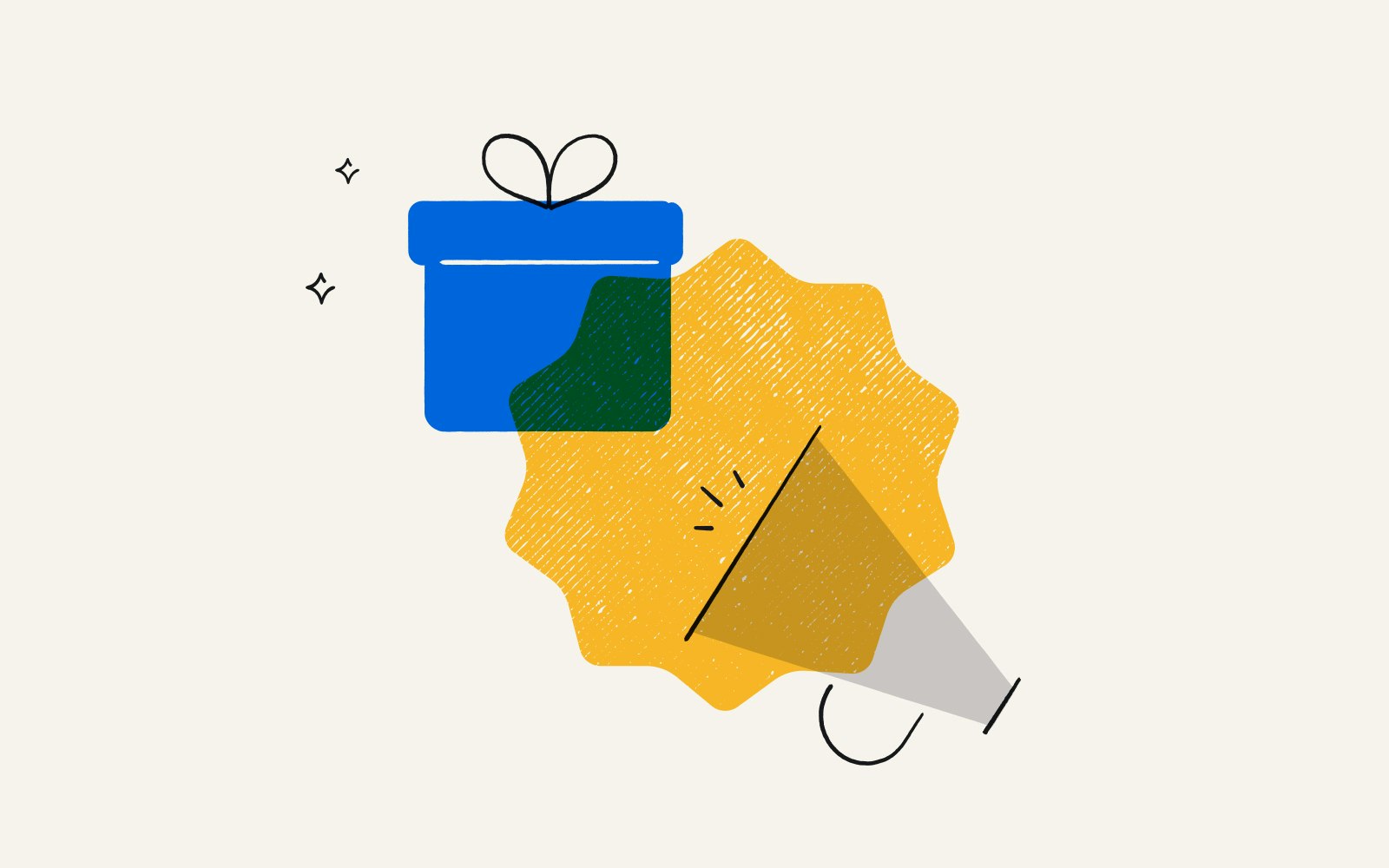 A megaphone and a gift representing referral rewards.