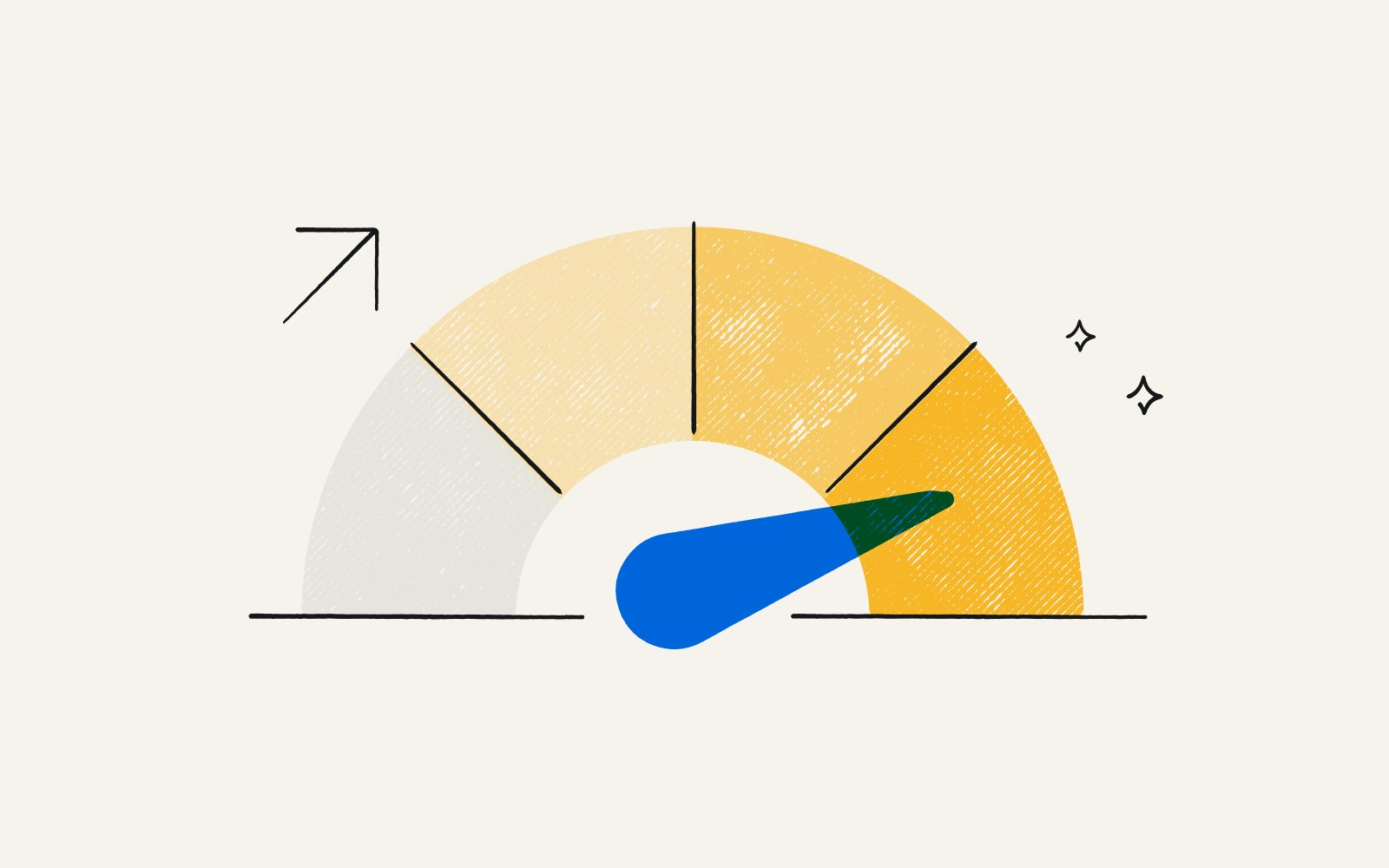 Illustration showing a dial with the hand turned to the right showing high employee engagement