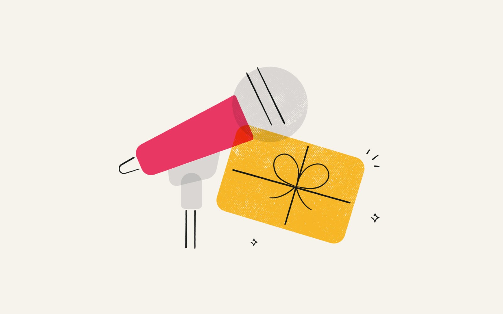 Illustration of a microphone and a gift card conveying speaker honorarium payments
