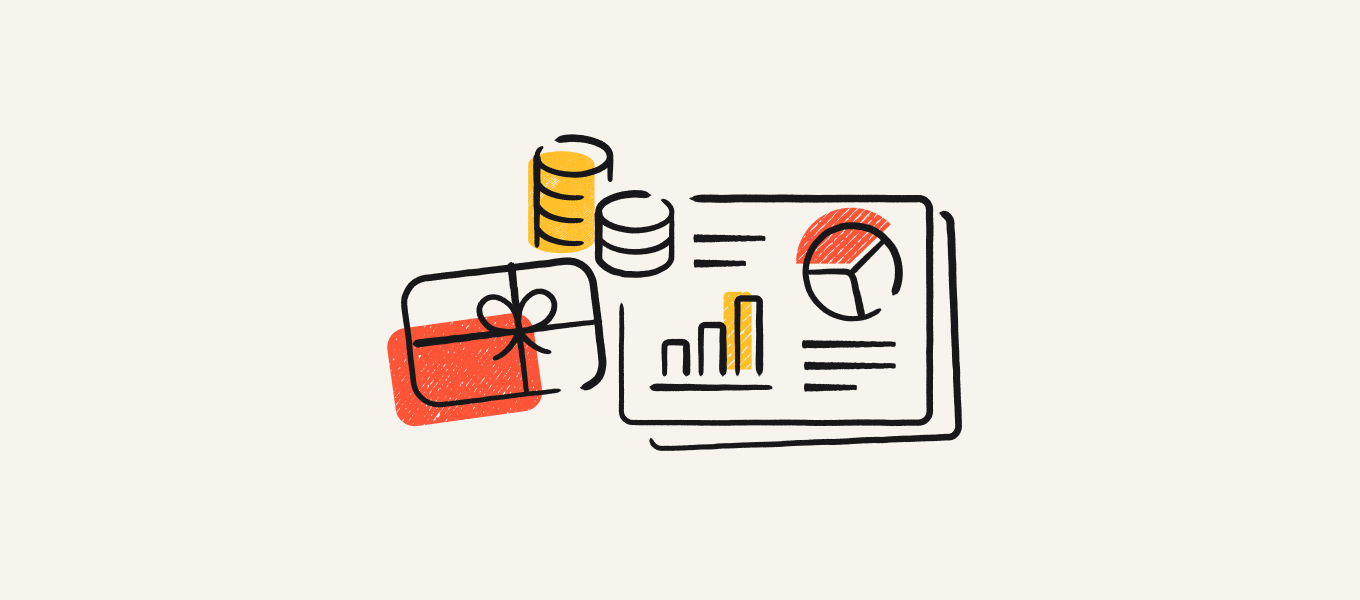 Survey results next to gift cards and cash.