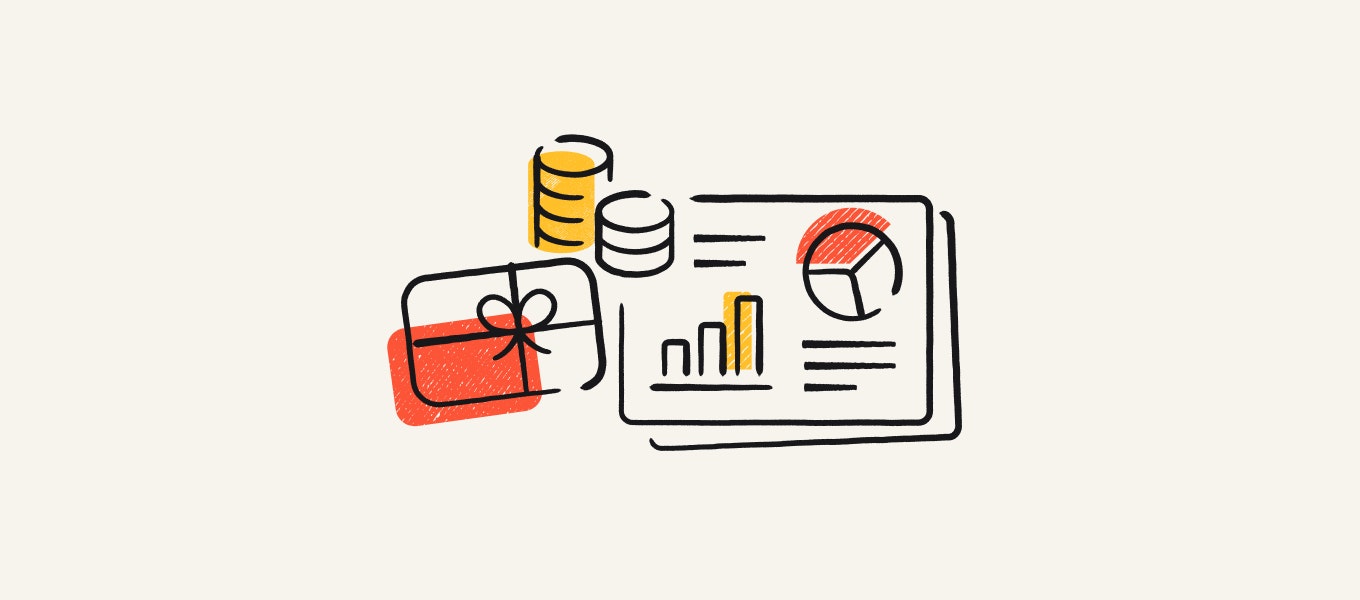 Survey results next to gift cards and cash.