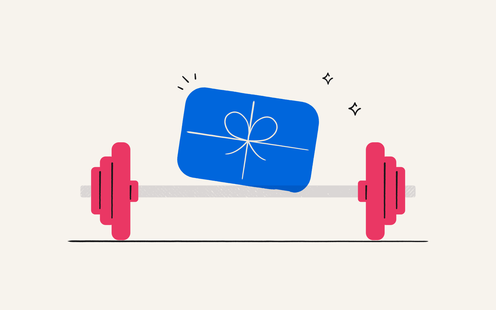 An illustration of a gift card and barbell for employee wellness programs