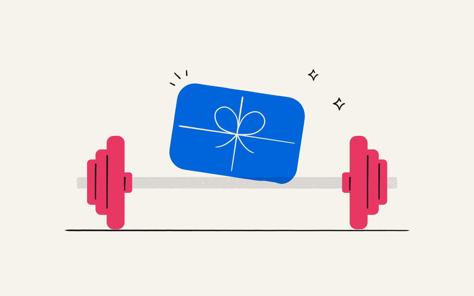 An illustration of a gift card and barbell for employee wellness programs