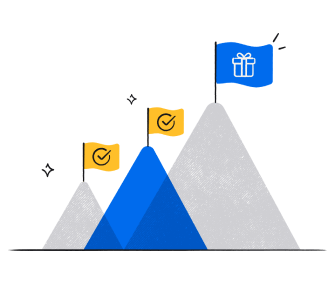Illustration of three mountains with different incentives in flags at the top