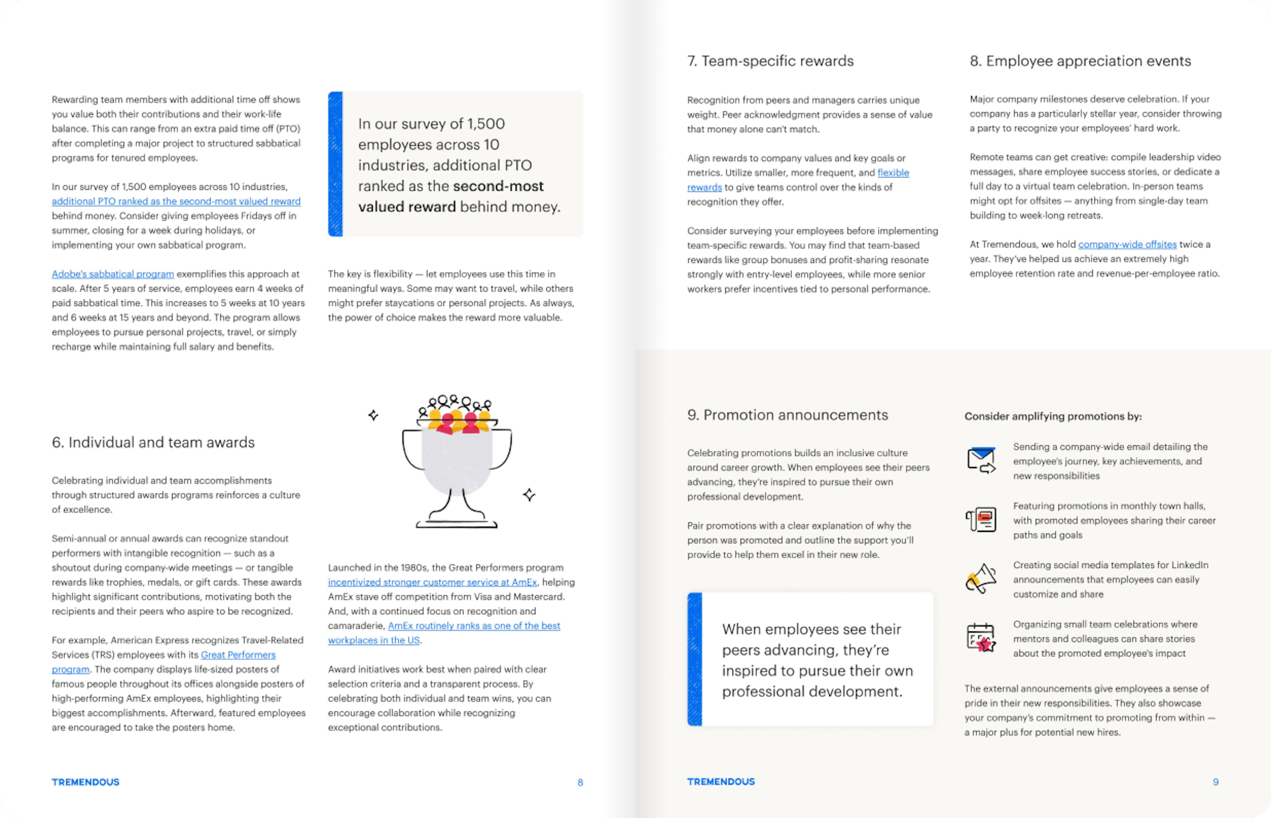 Sample spread from the 10 ideas for employee recognition guide