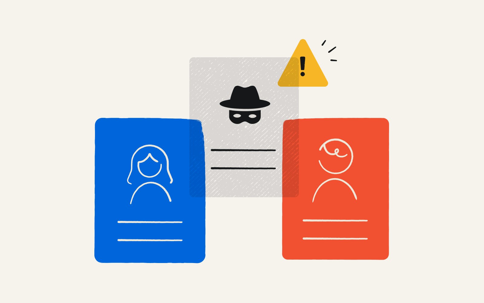 Illustration of three participant profiles with one marked as a potential fraudster