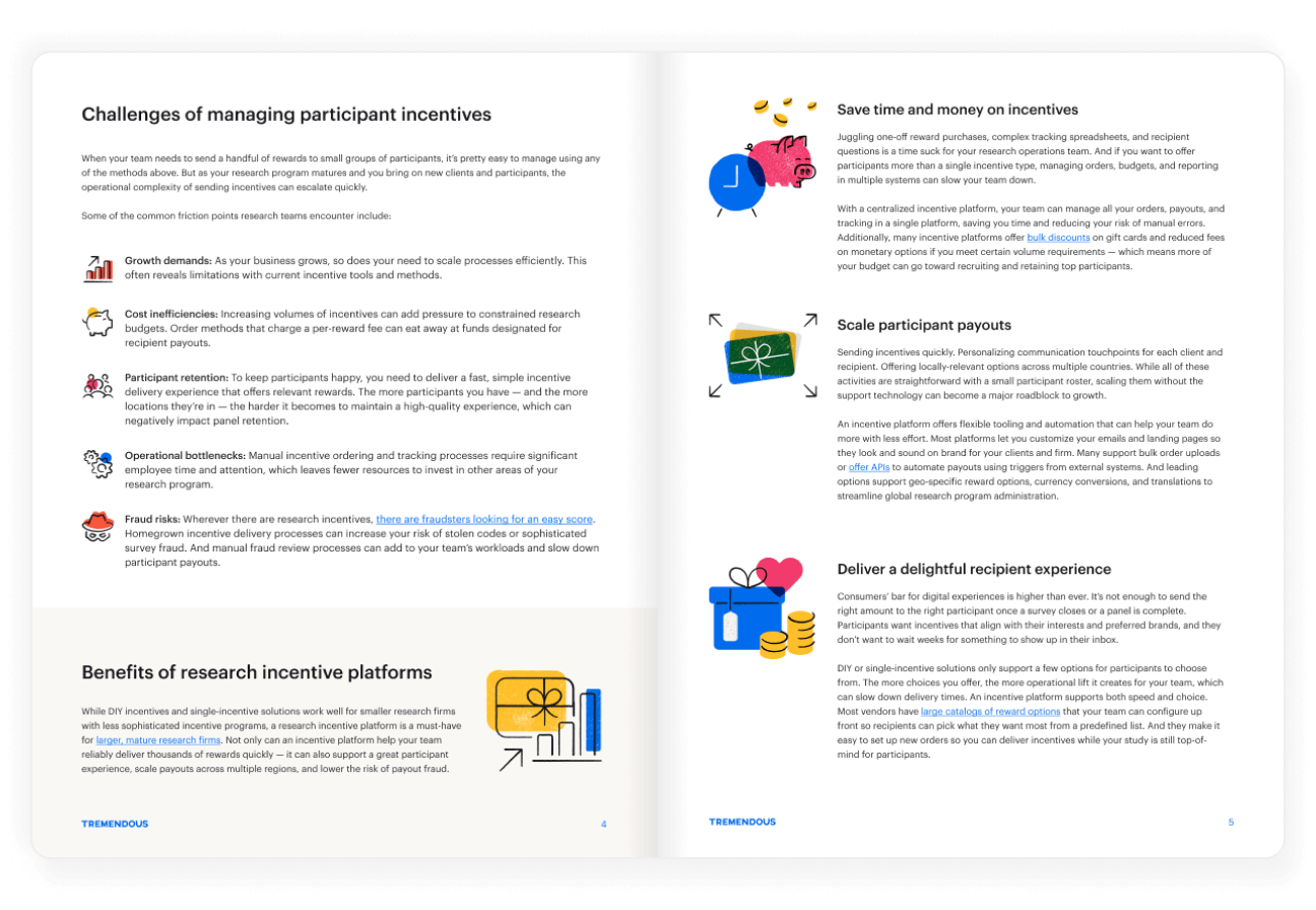 Interior spread from the researcher's guide to incentive platforms