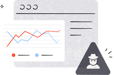 Illustration of a research graph and a fraud icon