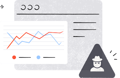 Illustration of a research graph and a fraud icon
