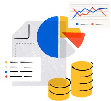 Illustration of charts and money indicating market research incentives