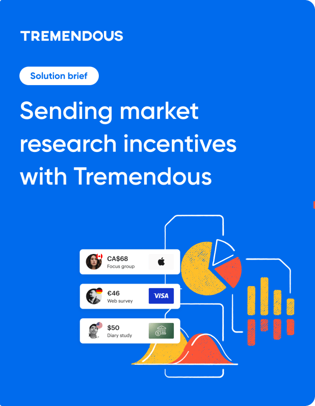 Illustration of a research graph overlaid with three payout options for different vendors in different currencies