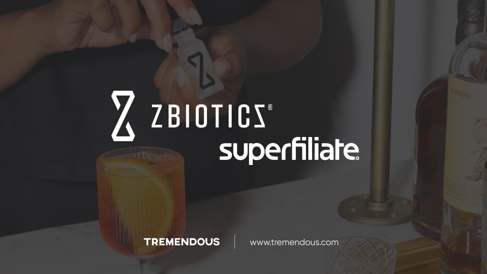 ZBiotics and Superfiliate logos over a photo of ZBiotics Pre Alcohol product