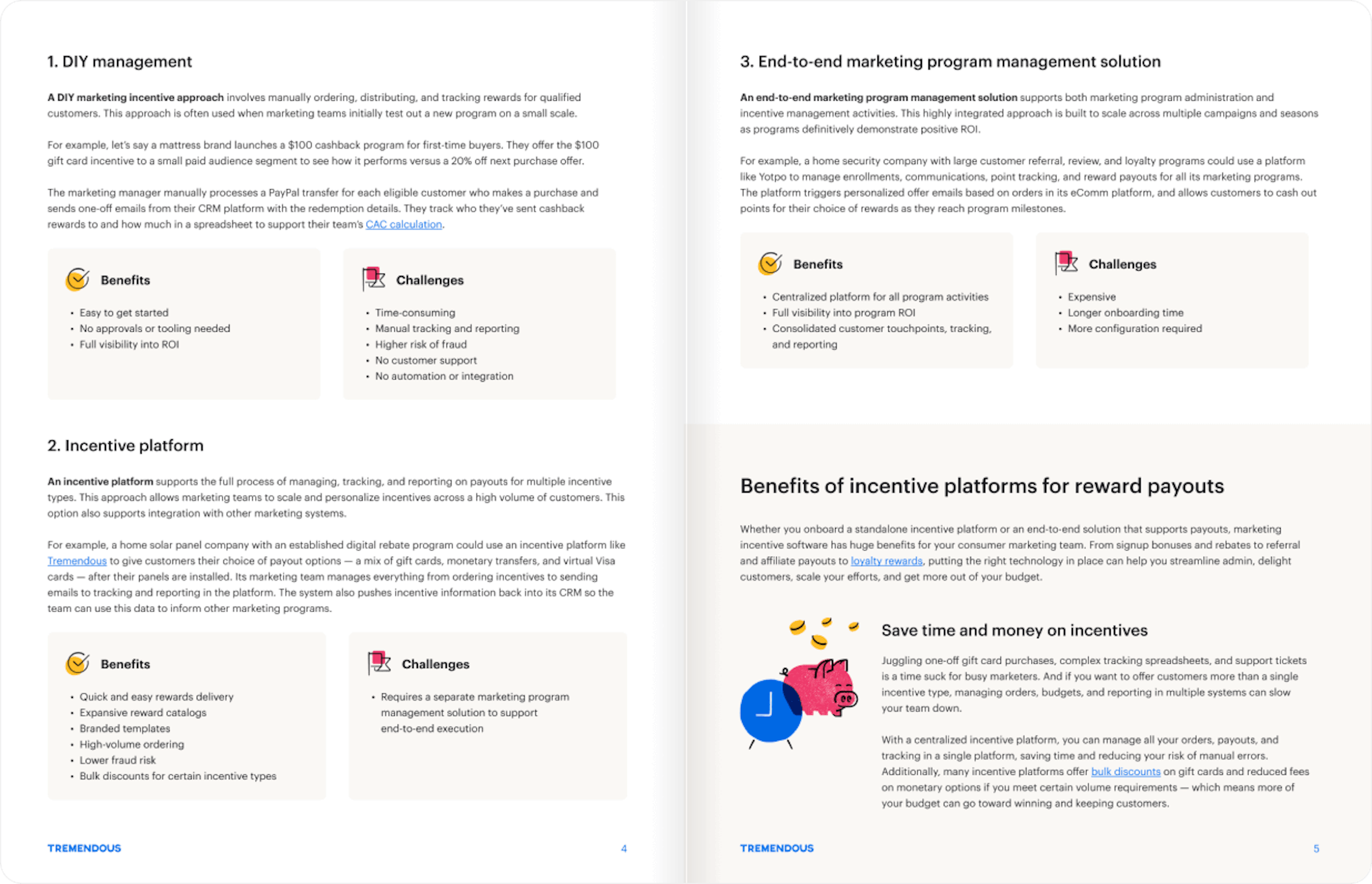 Two page spread showing the interior of the marketing incentive guide