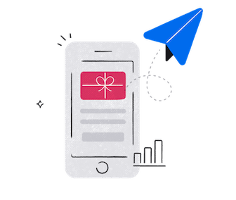 An illustration of a cellphone showing a digital gift card on the screen.