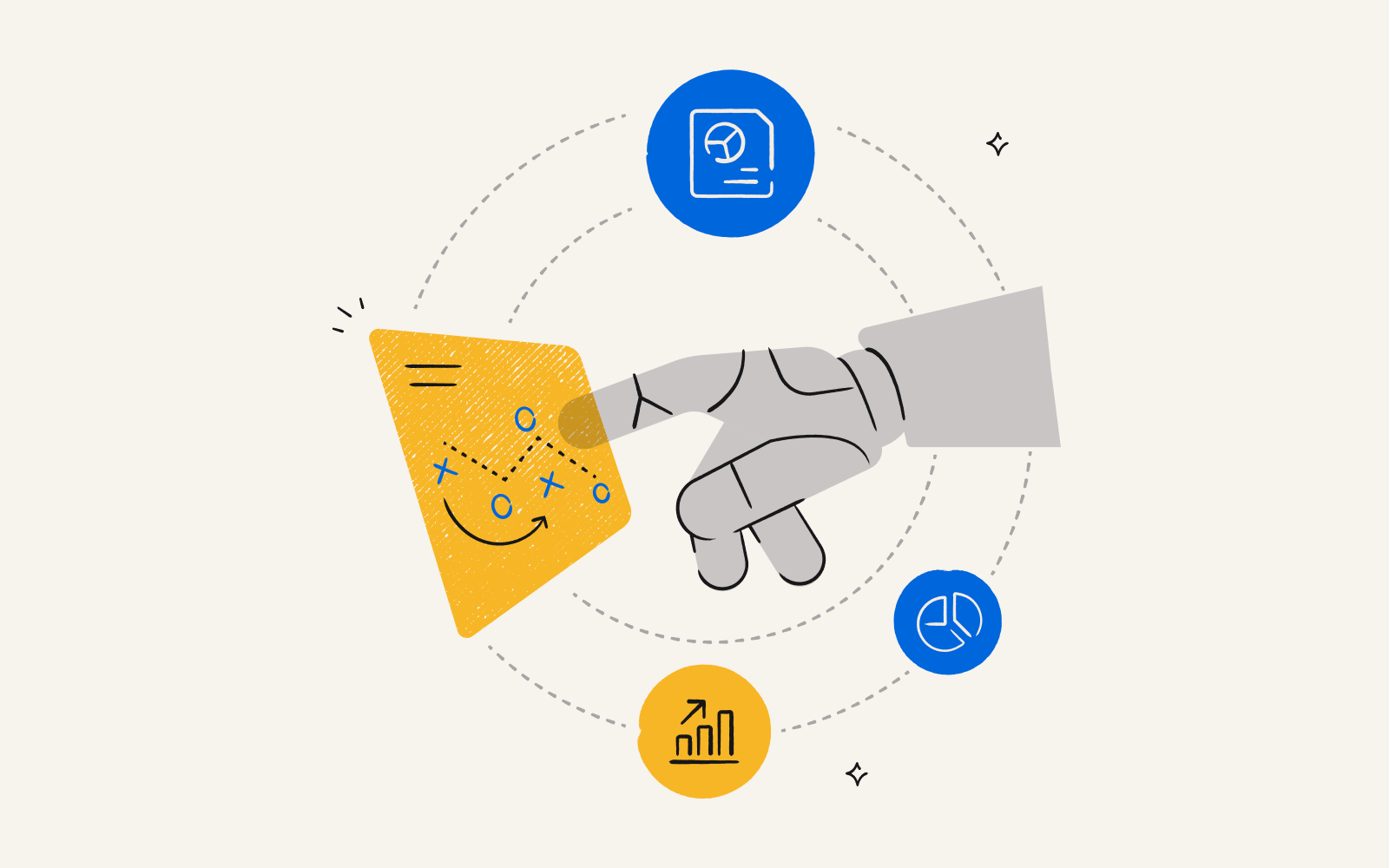An illustration of a robotic hand interacting with a user interface.