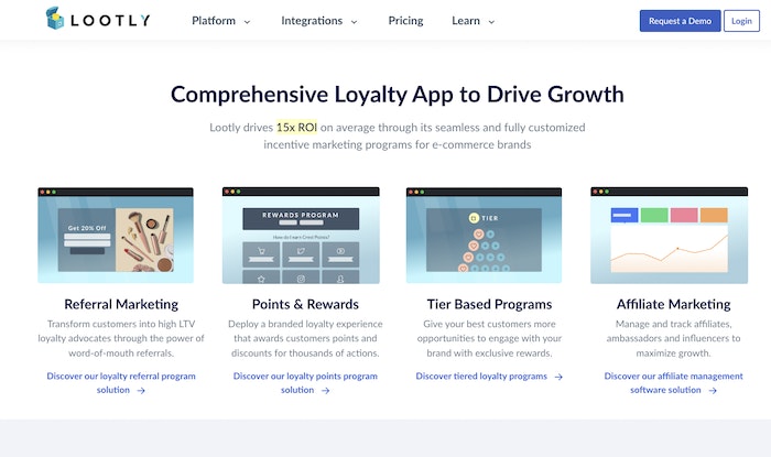 A screenshot of the Lootly home page.