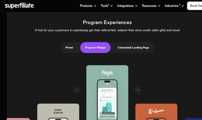 A screenshot of the Superfiliate referral and loyalty hub page.