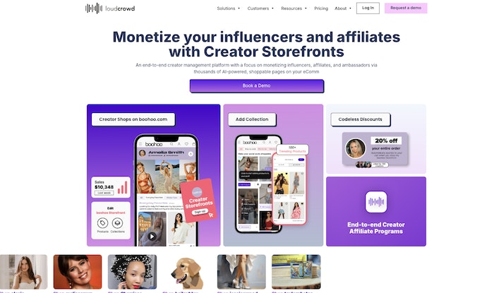 A screenshot of the LoudCrowd creator storefronts page.