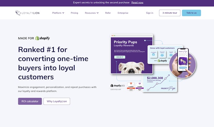 A screenshot of LoyaltyLion's home page.
