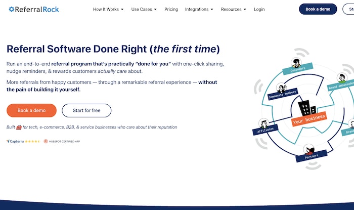 A screenshot of Referral Rock's home page.