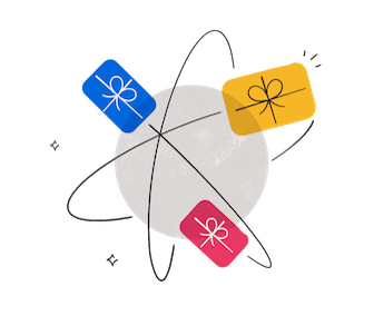 An illustration of gift cards being sent around the world.