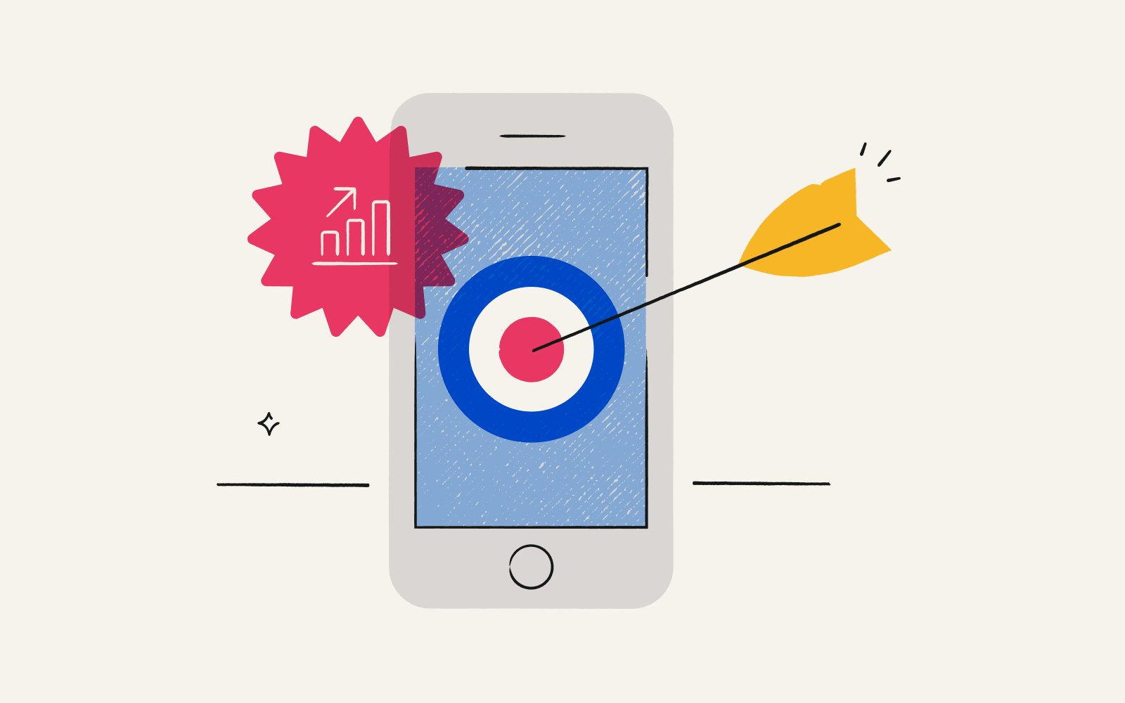 An illustration of a phone with a target on the screen. A dart is hitting the bullseye.