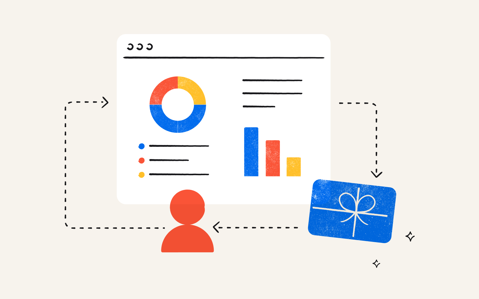 Illustration of a survey taker receiving a gift card