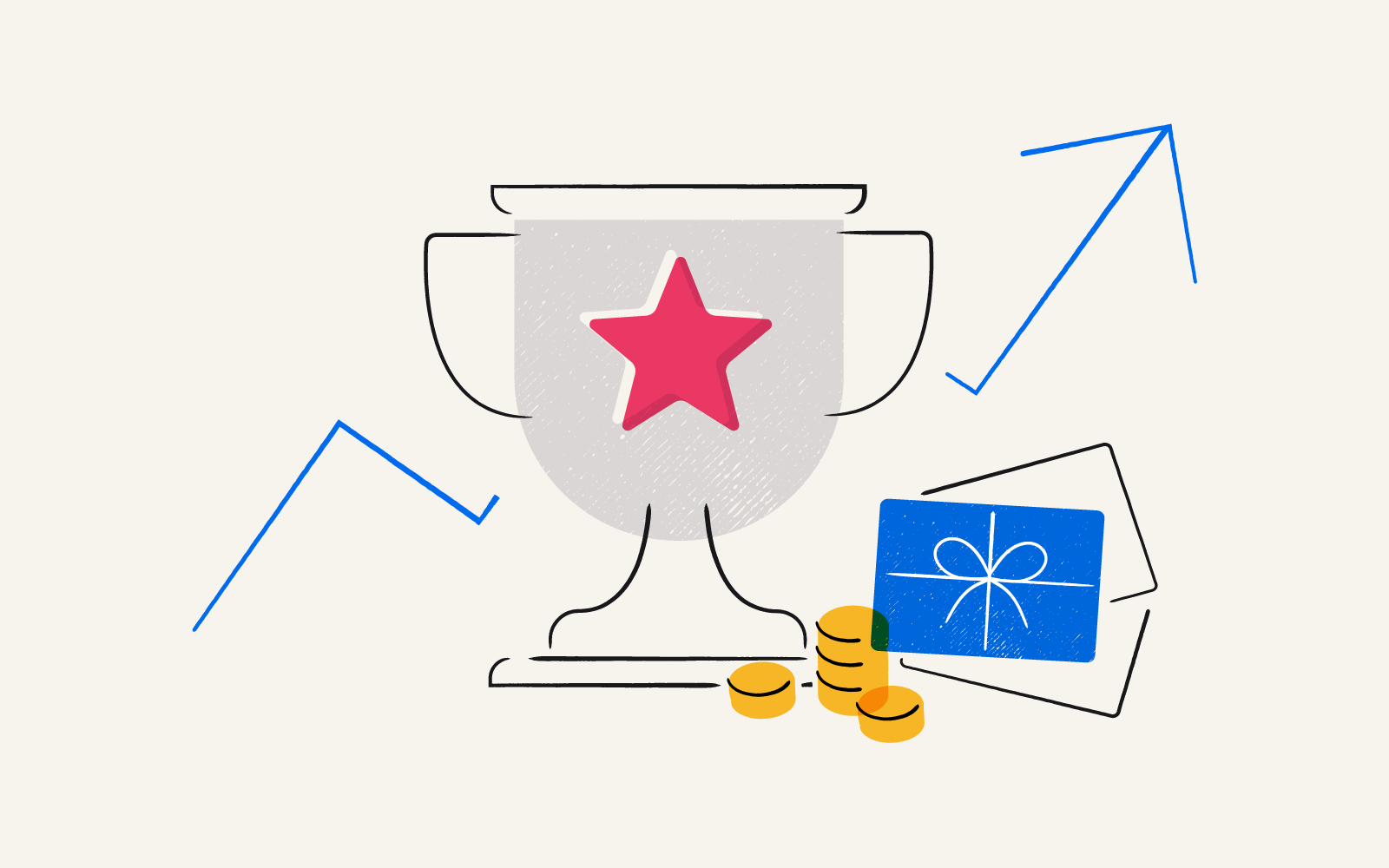An illustration showing a trophy and a line going up.