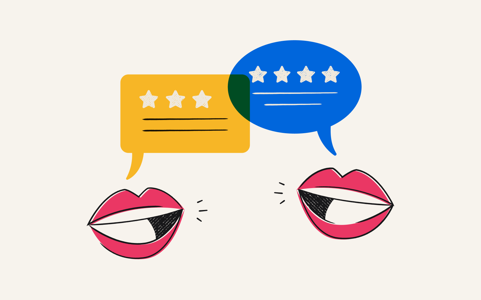 Illustration ot two mouths talking and sharing word-of-mouth reviews of products
