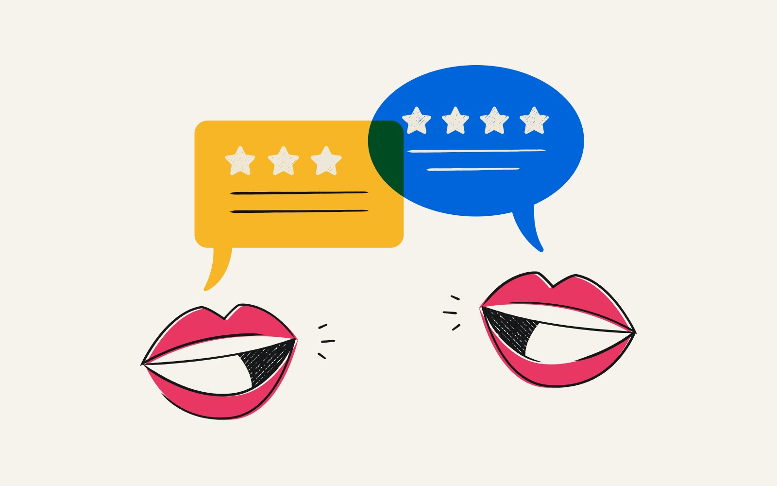 Illustration ot two mouths talking and sharing word-of-mouth reviews of products