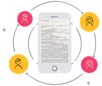 Illustration of a smartphone surrounded by people making referrals