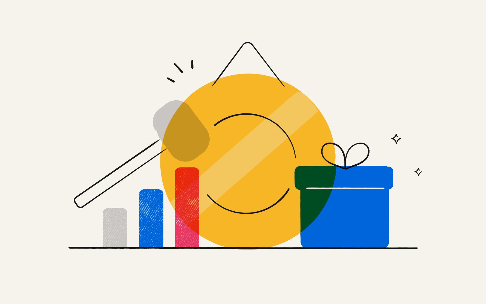 Illustration of a sales gong with a graph and present indicating sales incentives