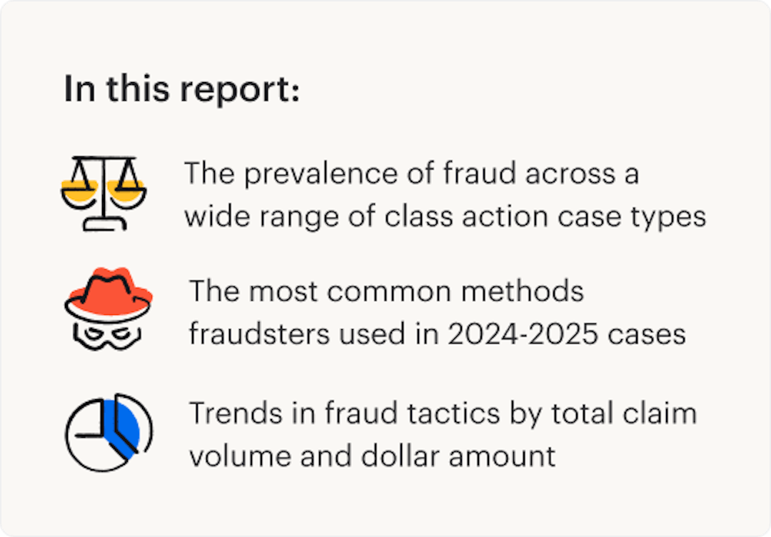 Icons of scales, a masked person, and a pie chart