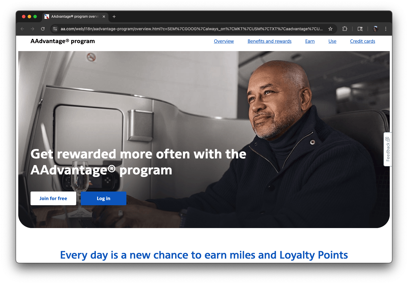 AAdvantage reward site homepage