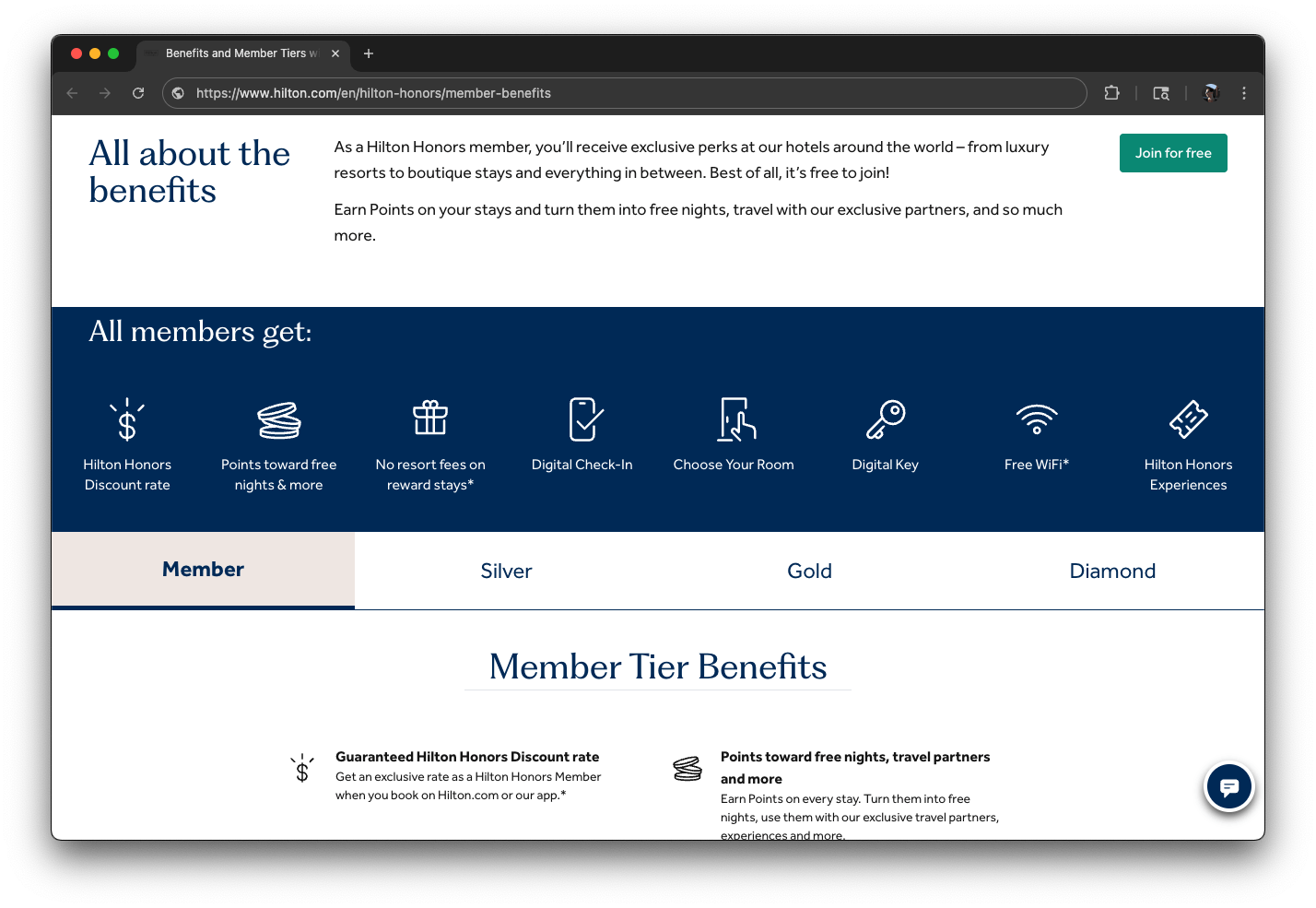 Hilton Honors loyalty program homepage