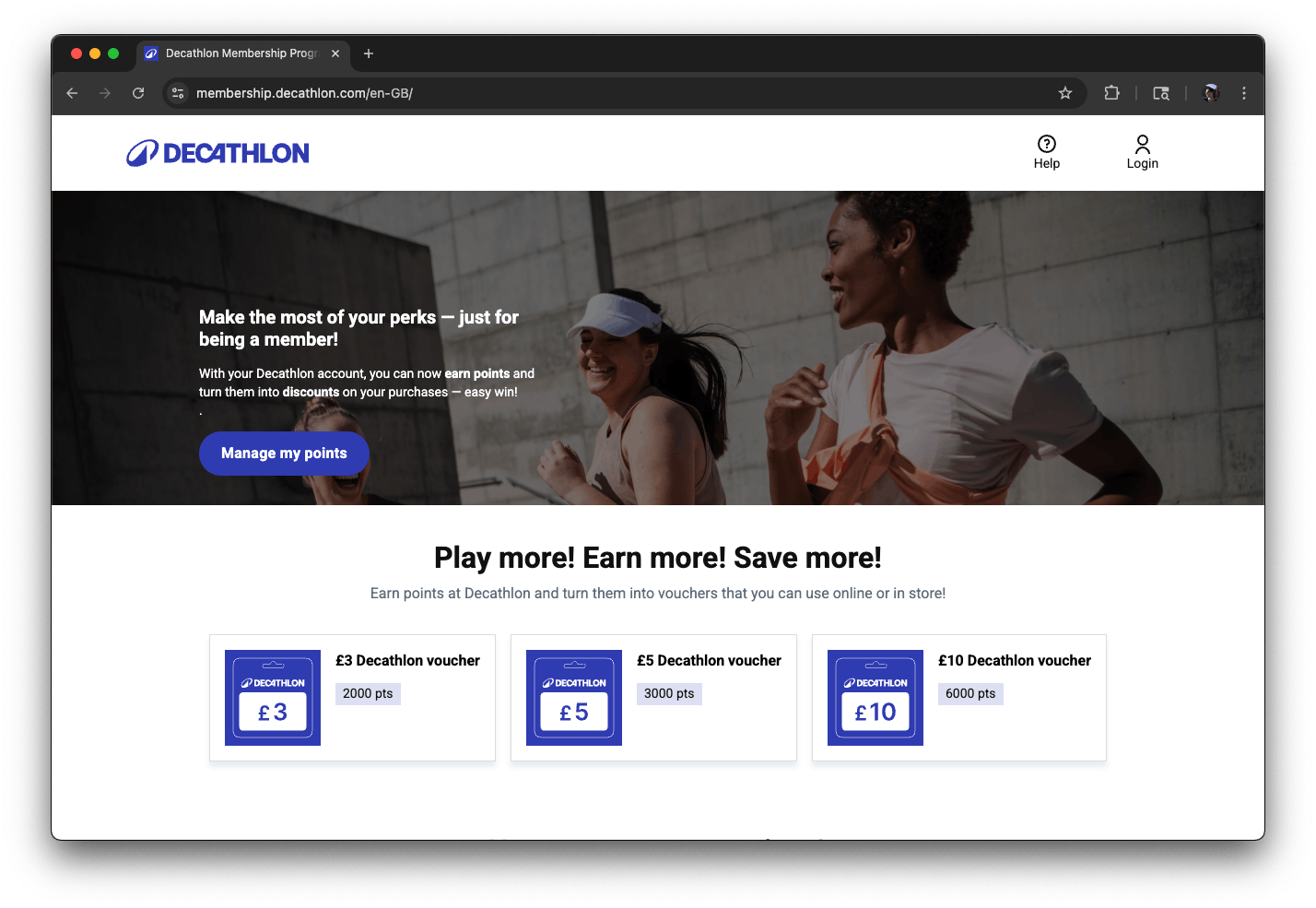 Decathlon loyalty program homepage