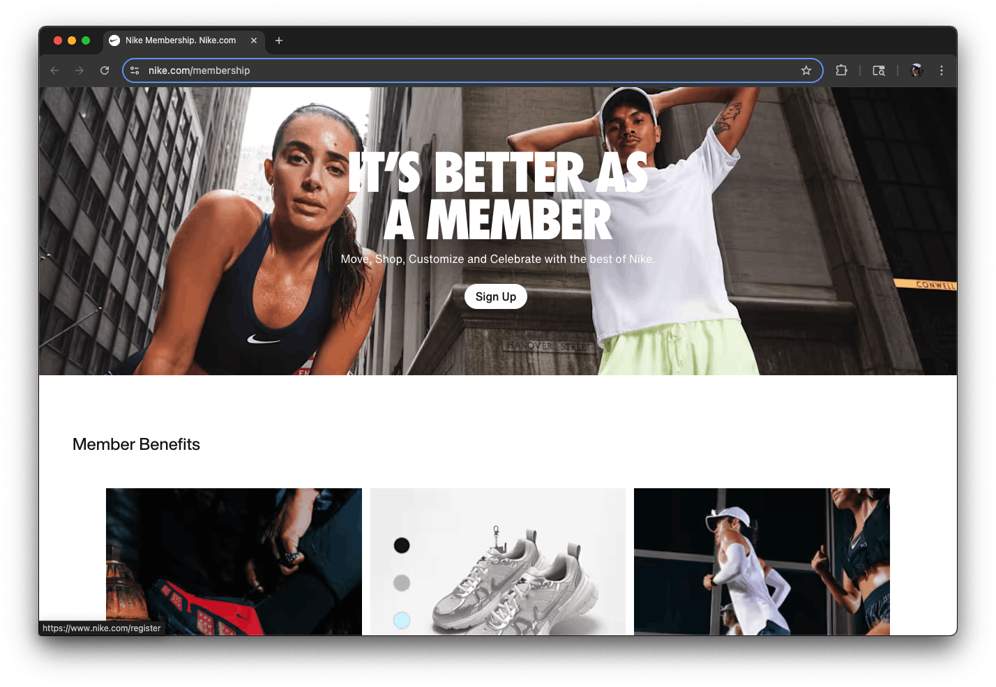 Nike membership program homepage