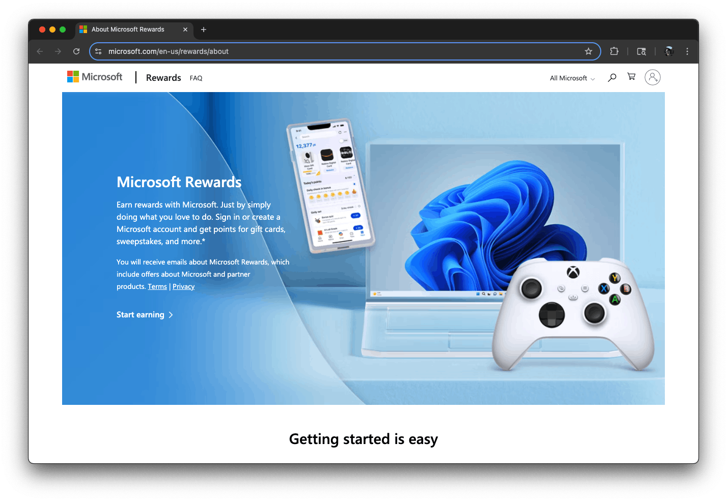 Microsoft Rewards loyalty program homepage
