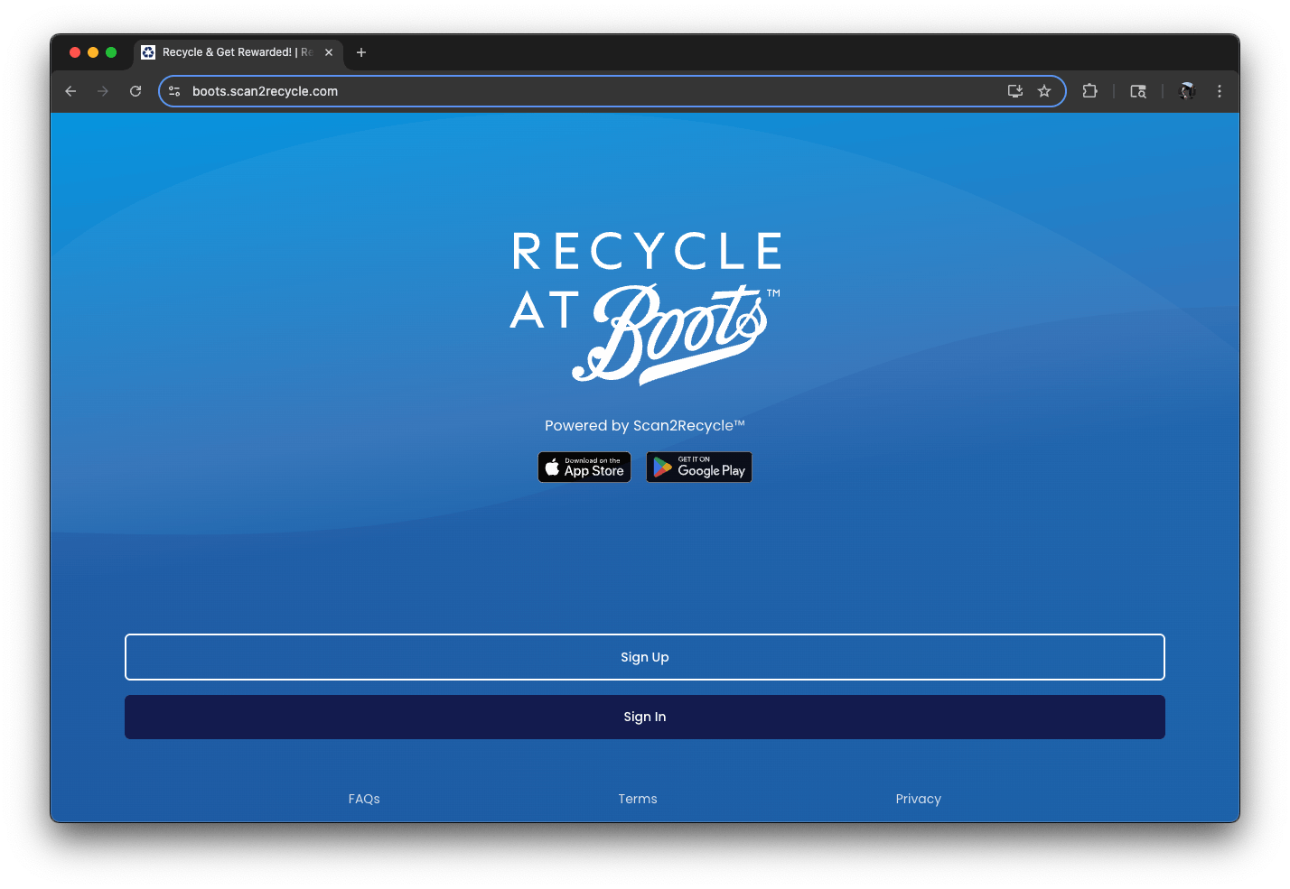 Recycle at Boots loyalty program homepage