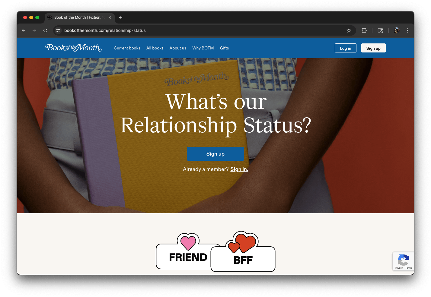 BOTM Relationship Status loyalty program homepage