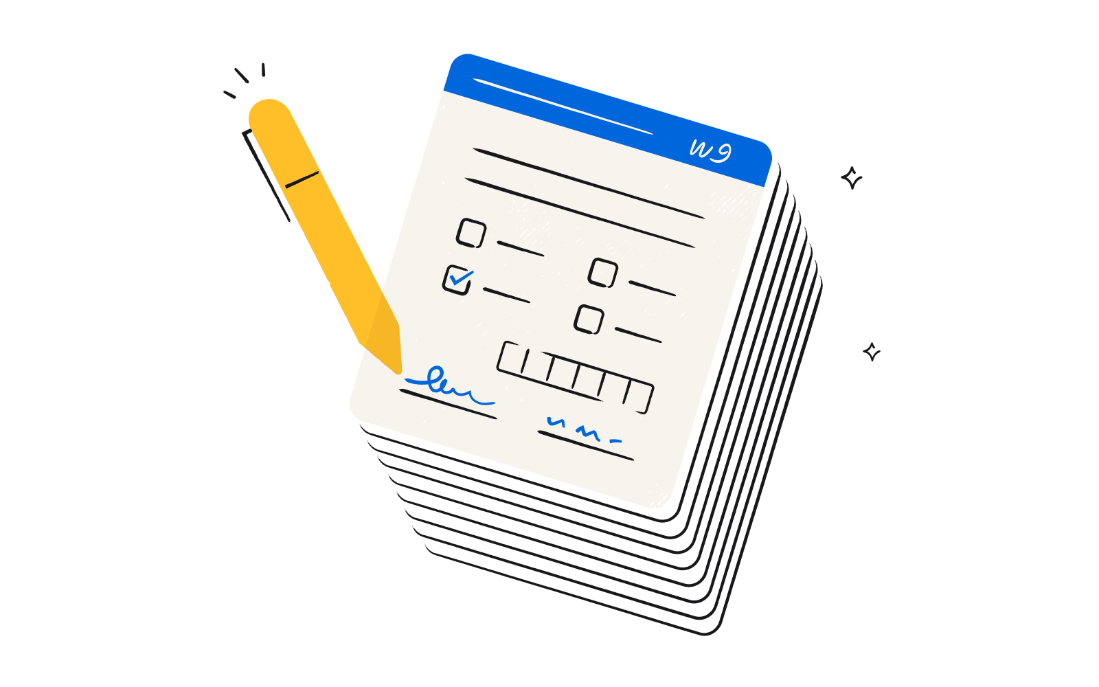 Stack of W-9 forms being filled in with a pen