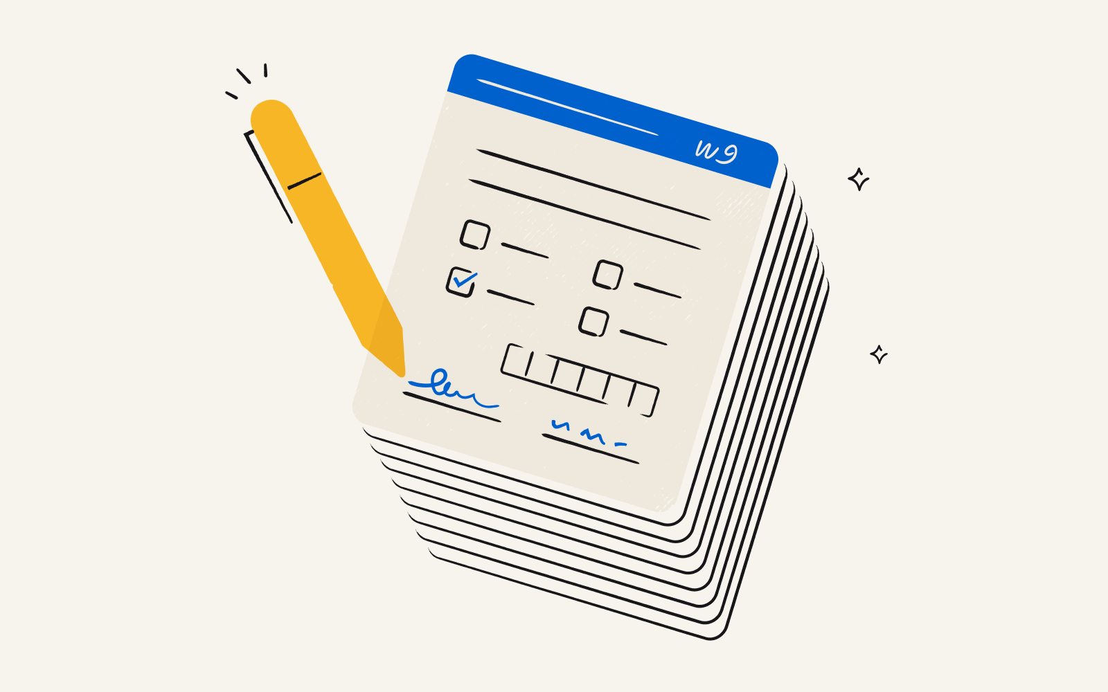 Stack of W-9 forms being filled out with a yellow pen