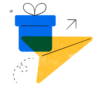 An illustration of a gift box and a paper airplane.