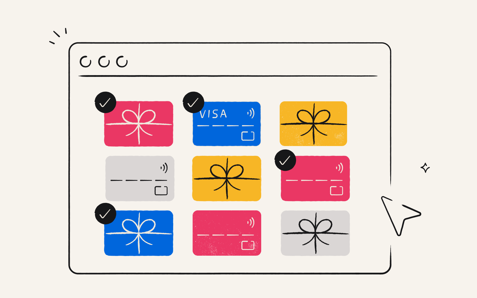 An illustration showing an aggregation of digital gift cards.