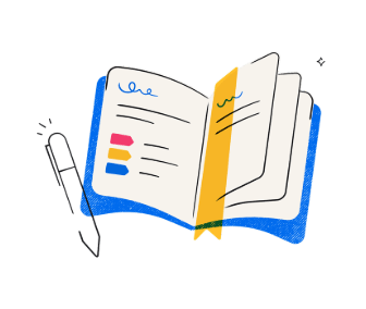 Illustration of a notebook and a pen with information recorded in the notebook for a diary study